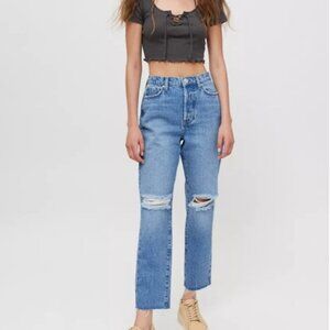 UO BDG high  waist slim straight jeans light wash distressed size 27